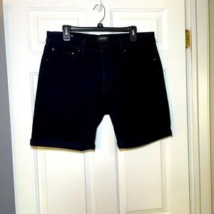 Jack & Jones Men’s Black Denim Jean Shorts Size Large NEW Bermuda Cotton Cuffed